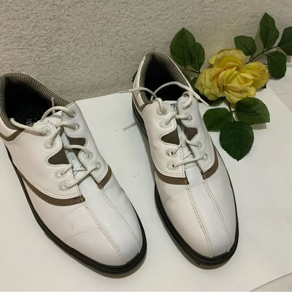 Women's FootJoy Size 8.5 W eComfort Golf Shoes White and Tan Extra Comfort 98315